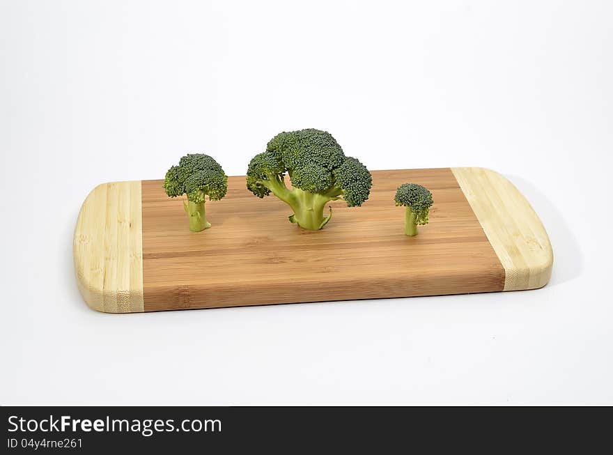 Fresh and healthy organic broccoli on a cutting board