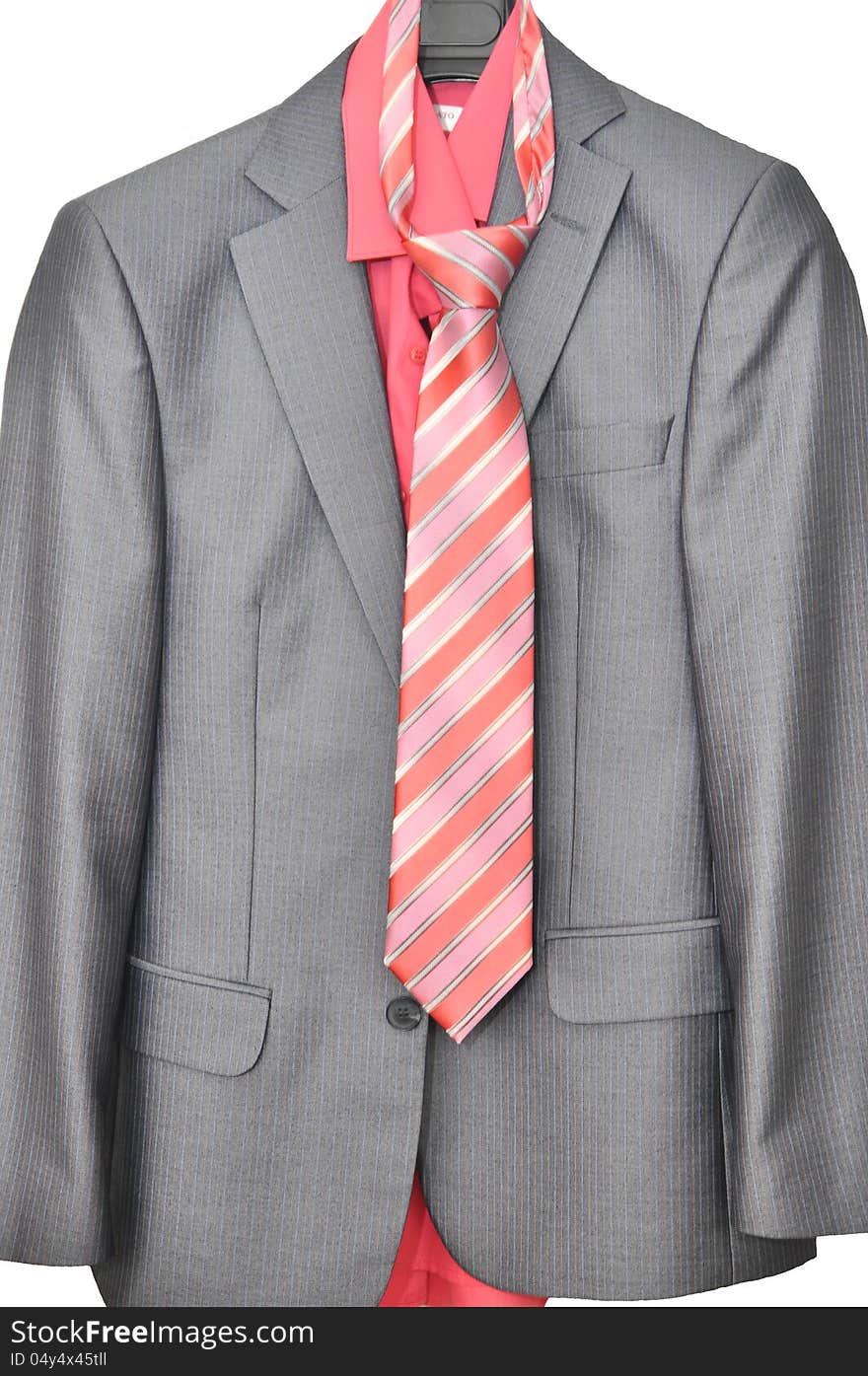 Wedding gray men's suit with a pink shirt and tie