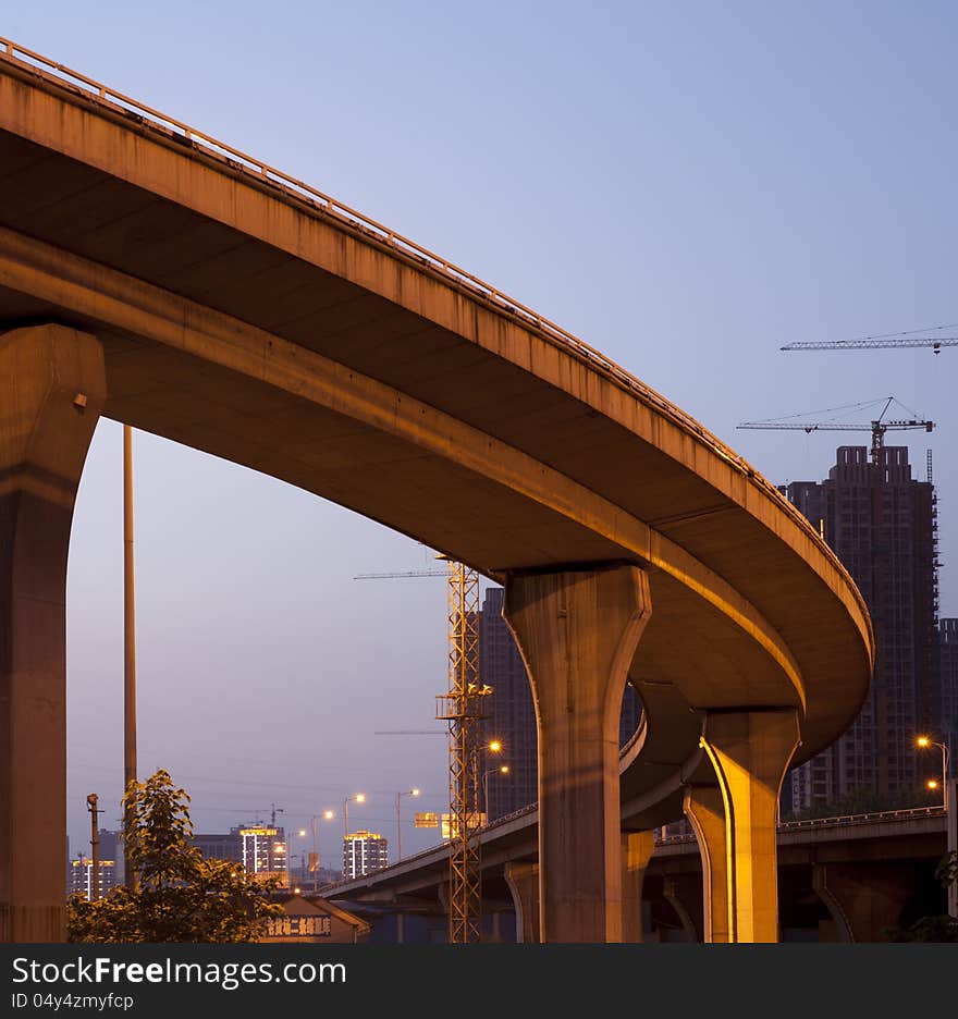 In the evening, highway signs