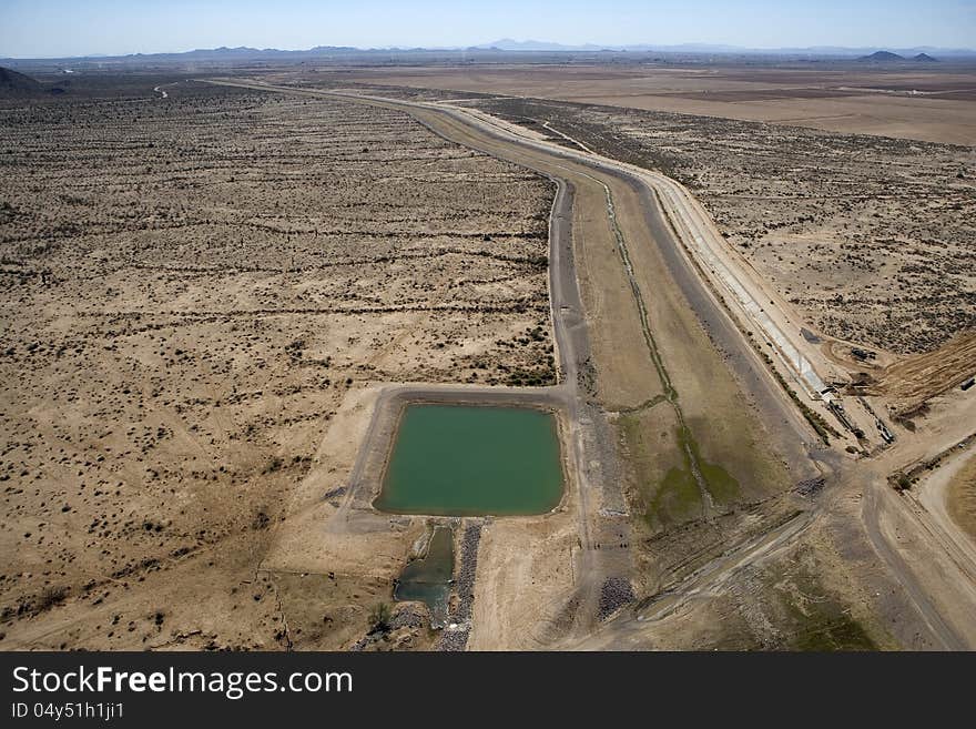 Aerial view of the Eastern Canal looking South from the Hunt Highway in Chandler, Arizona