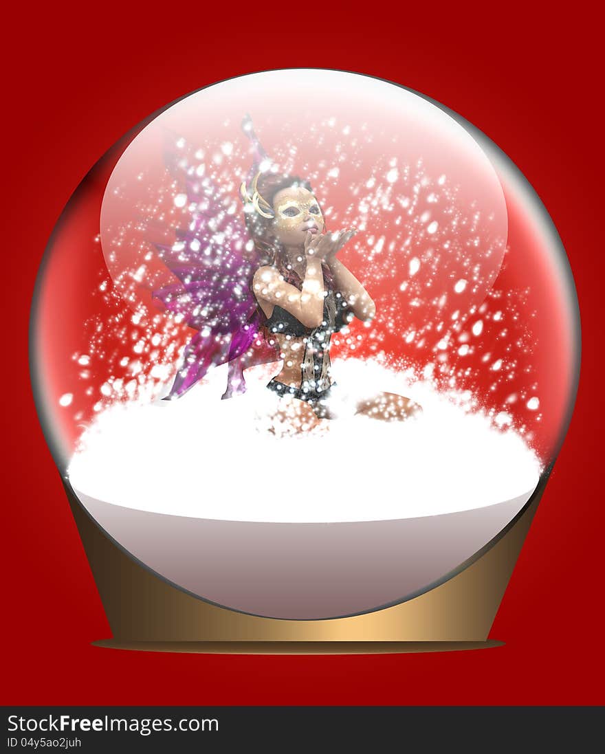 Illustration of fairy inside a snow globe blowing snow out of her hands. Illustration of fairy inside a snow globe blowing snow out of her hands.