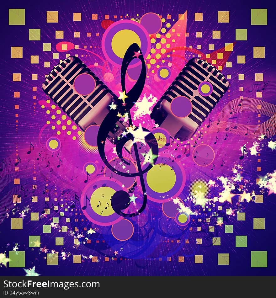 Illustration of abstract musical background with retro microphone. Illustration of abstract musical background with retro microphone.