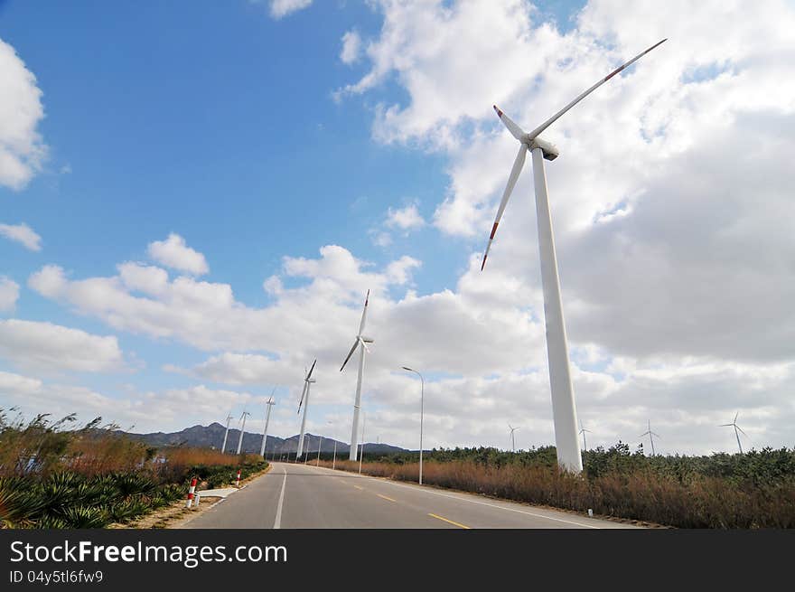 Photo of wind turbines field.which taken in Weihai.china