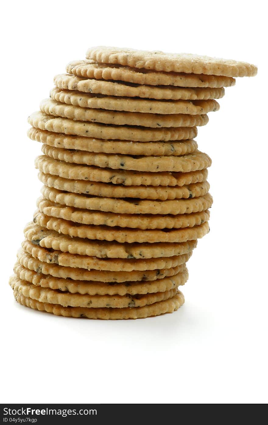 Stack of Dry Biscuits closeup isolated on white background