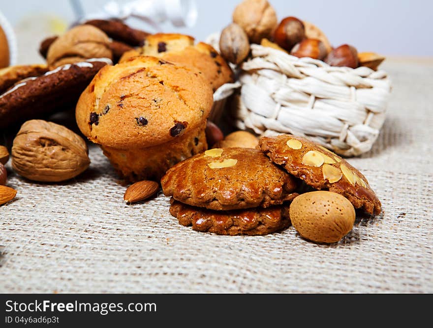 Biological biscuits alongside with nuts