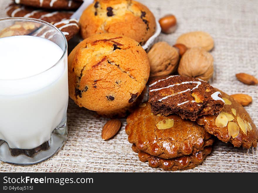 Tasty cookies with milk and nuts