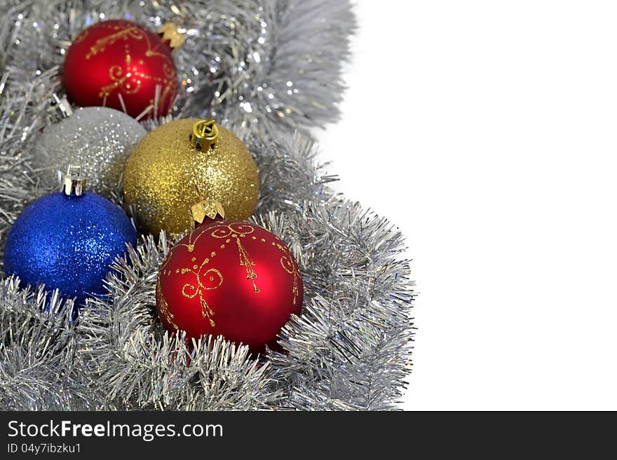 Christmas balls and garland on background