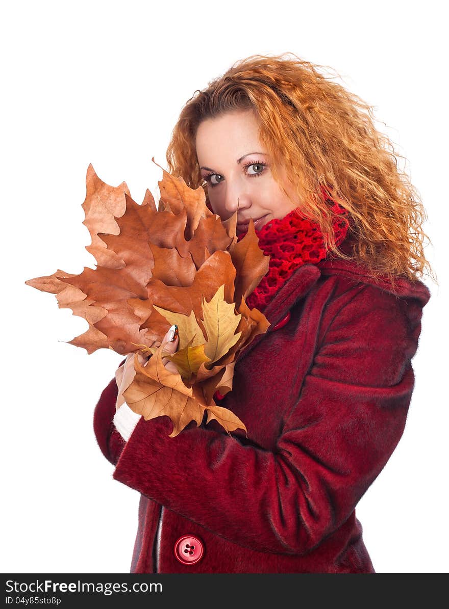 Girl With Yellow Autumn Leaves