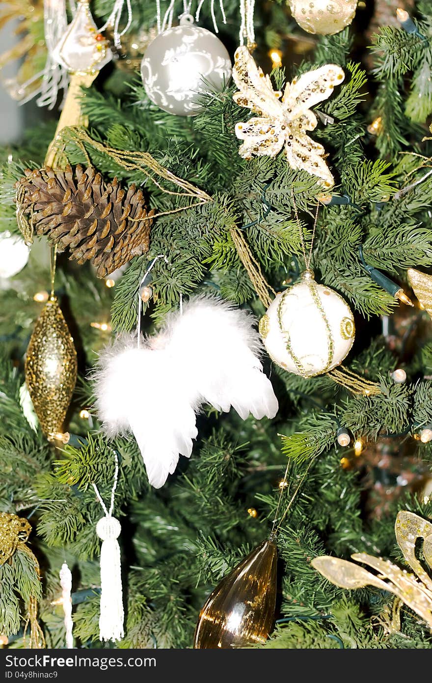 Decorated on Christmas tree by the decorations of handwork in home. Decorated on Christmas tree by the decorations of handwork in home