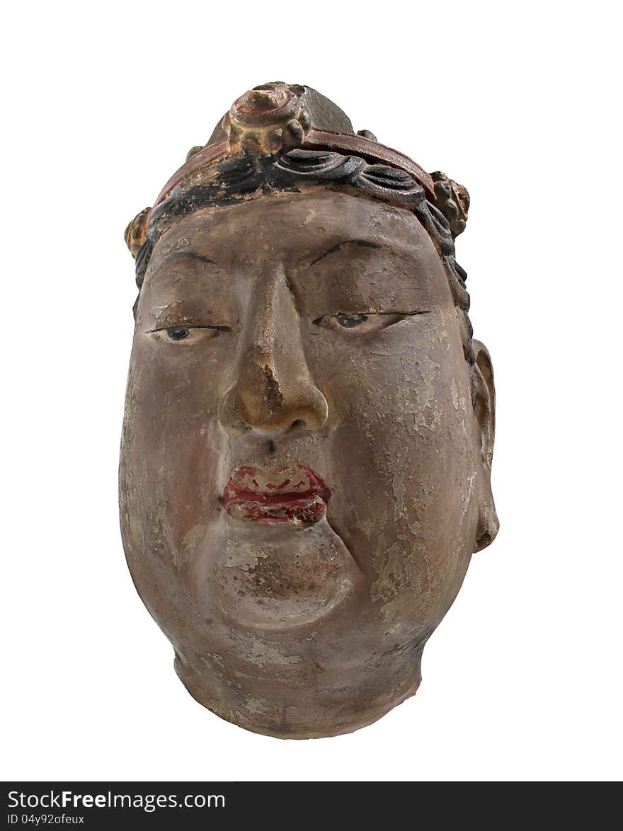 Ancient Chinese head bust isolated.