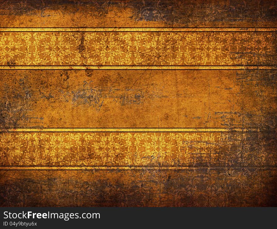 Grunge yellow background with flowers pattern