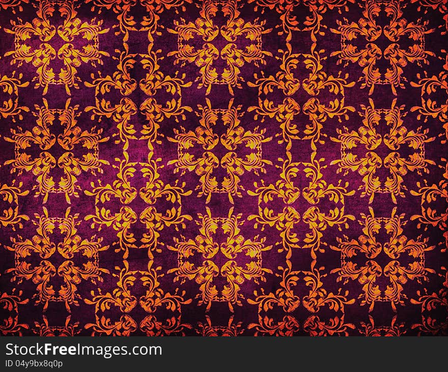 Grunge Yellow Pattern On Purple Background