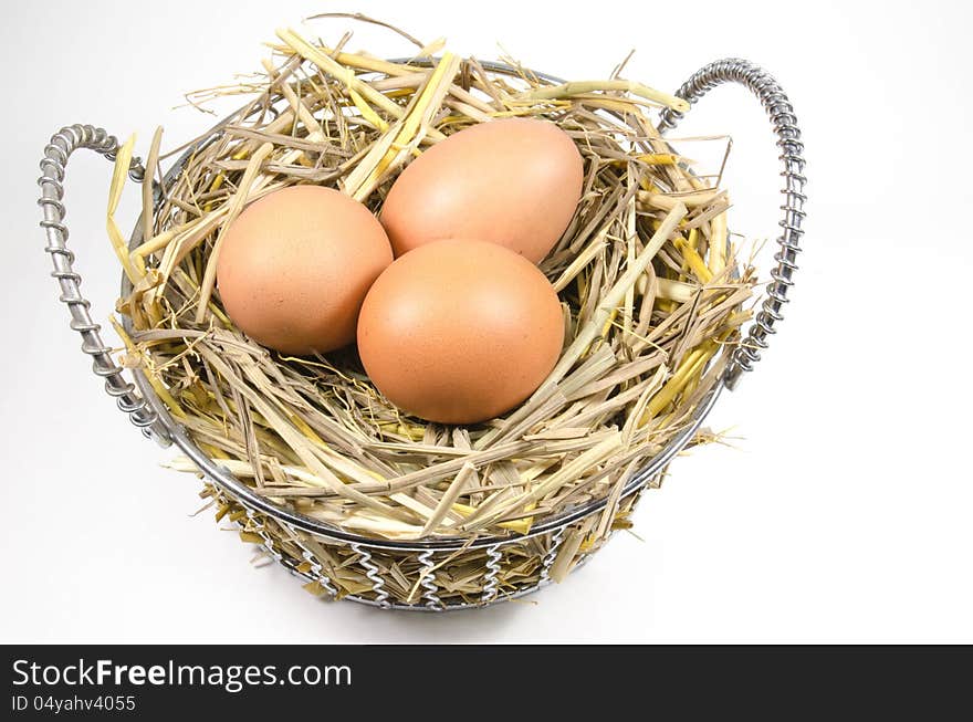 Nest with eggs in basket