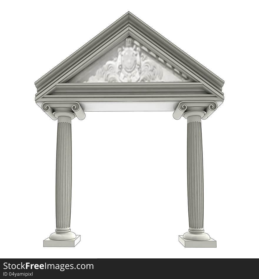 Isolated ancient ionic column gate with architrave