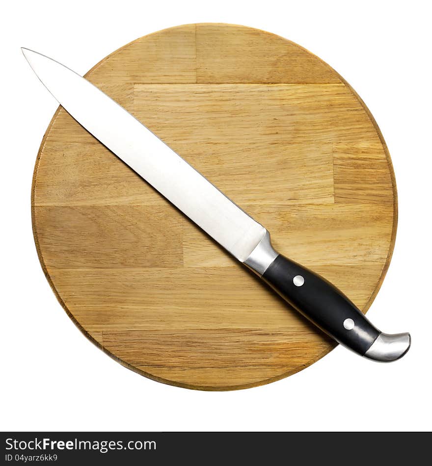 Large Kitchen Knife On A Wooden Board