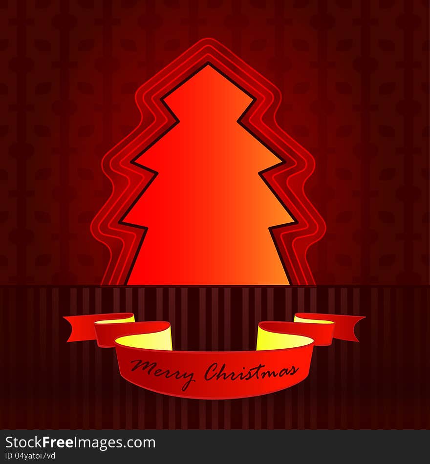 Classic shape designed red brown christmas tree vector card. Classic shape designed red brown christmas tree vector card