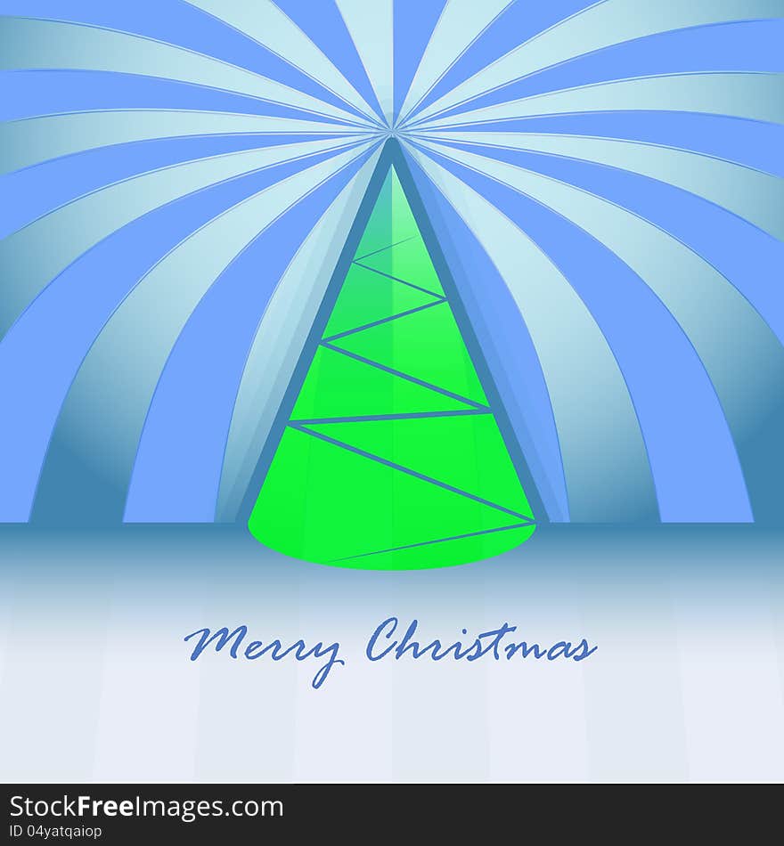 Conical green christmas tree and striped