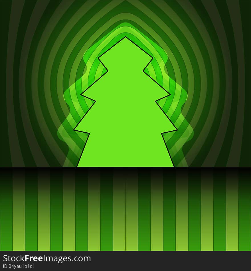 Tree shape designed on center striped green background vector card. Tree shape designed on center striped green background vector card