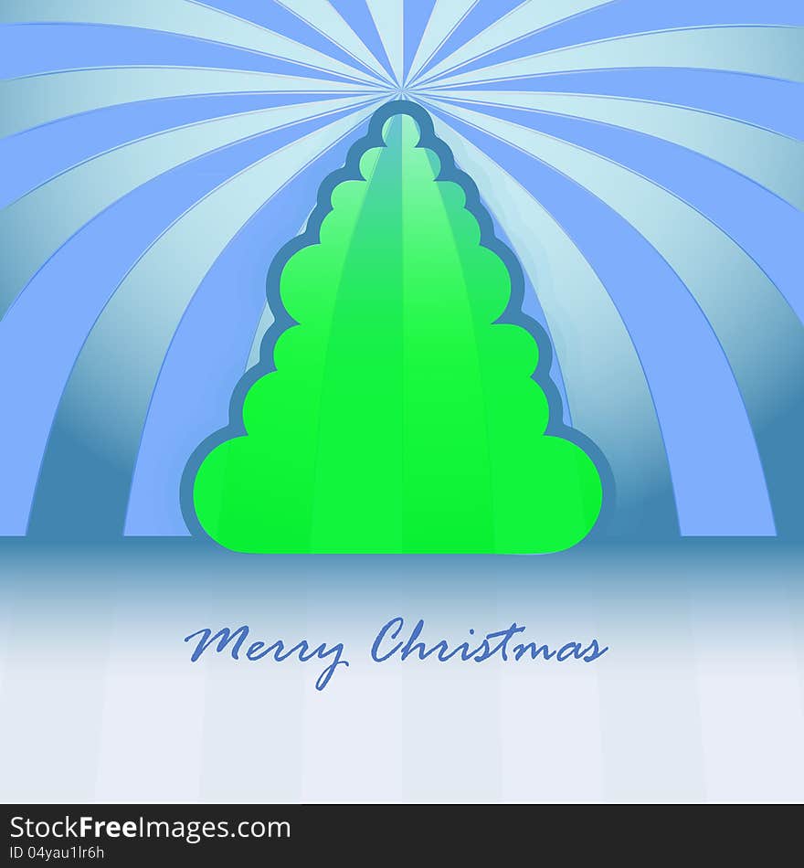 Round shape green christmas tree and striped background vector card. Round shape green christmas tree and striped background vector card