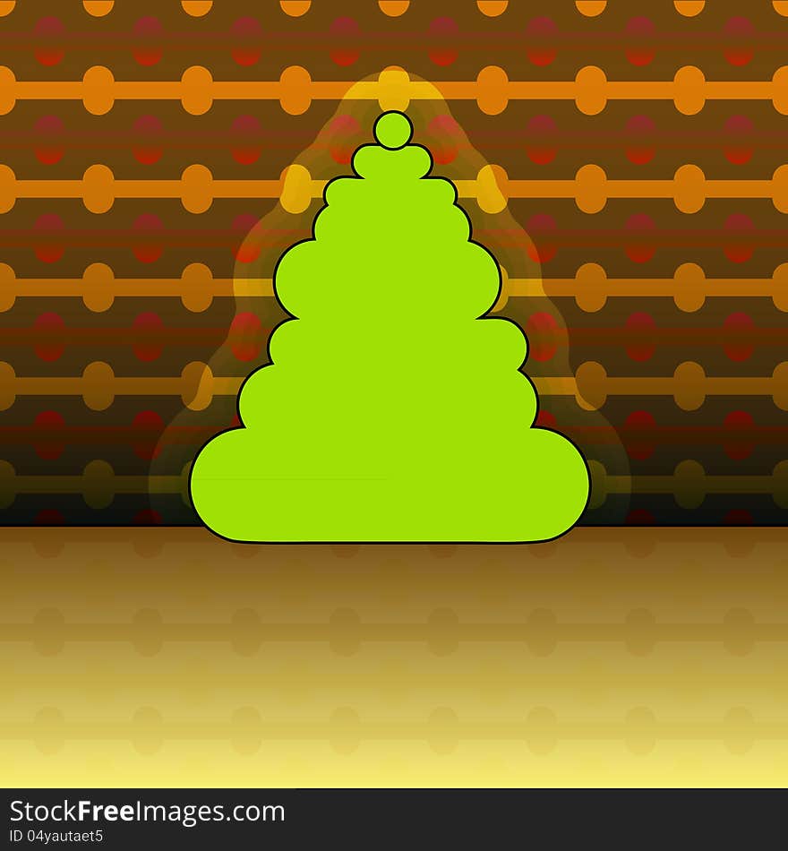 Round shape christmas tree on yellow linear pattern vector. Round shape christmas tree on yellow linear pattern vector