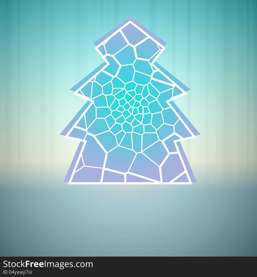 Blue alighted line network christmas tree vector card. Blue alighted line network christmas tree vector card
