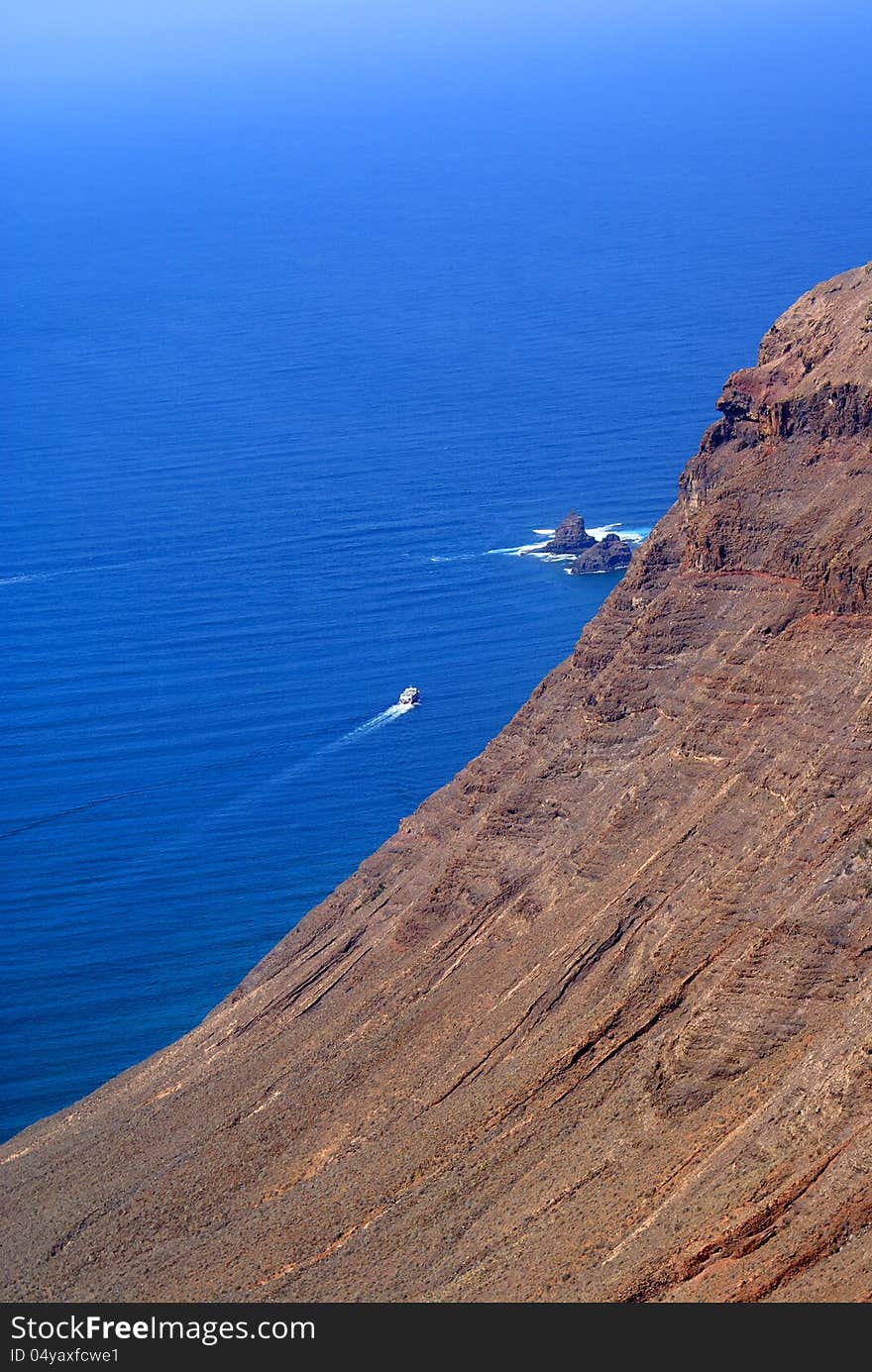 Cliff, ocean and boat