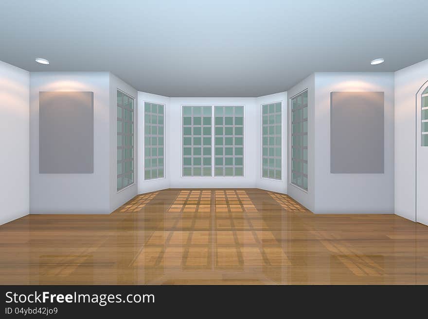 Home interior rendering with empty room color wall and decorated with wooden floors. Home interior rendering with empty room color wall and decorated with wooden floors.