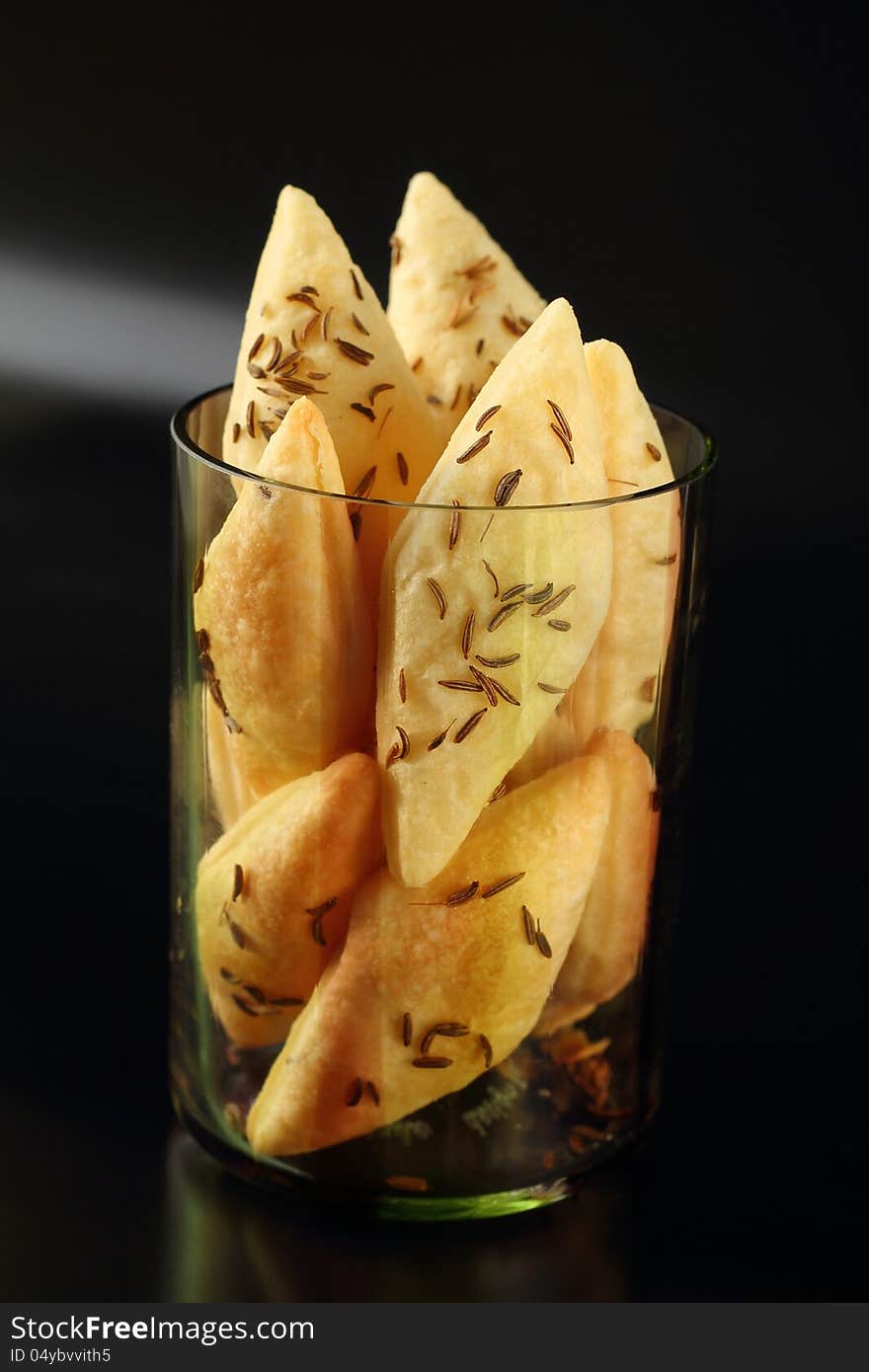 Crispy snacks in a glass