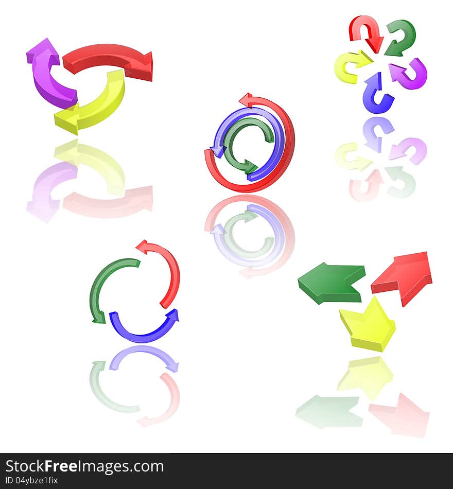 Set of vector icons or abstract designs - 3d arrows circling. Set of vector icons or abstract designs - 3d arrows circling.