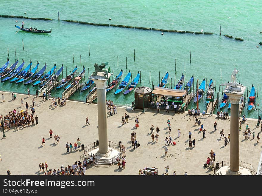 Venice Lagoon And Gondolas, Aerial View