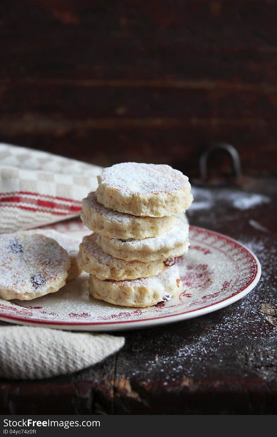 Christmas Cookies With Raisin And Icing Sugar