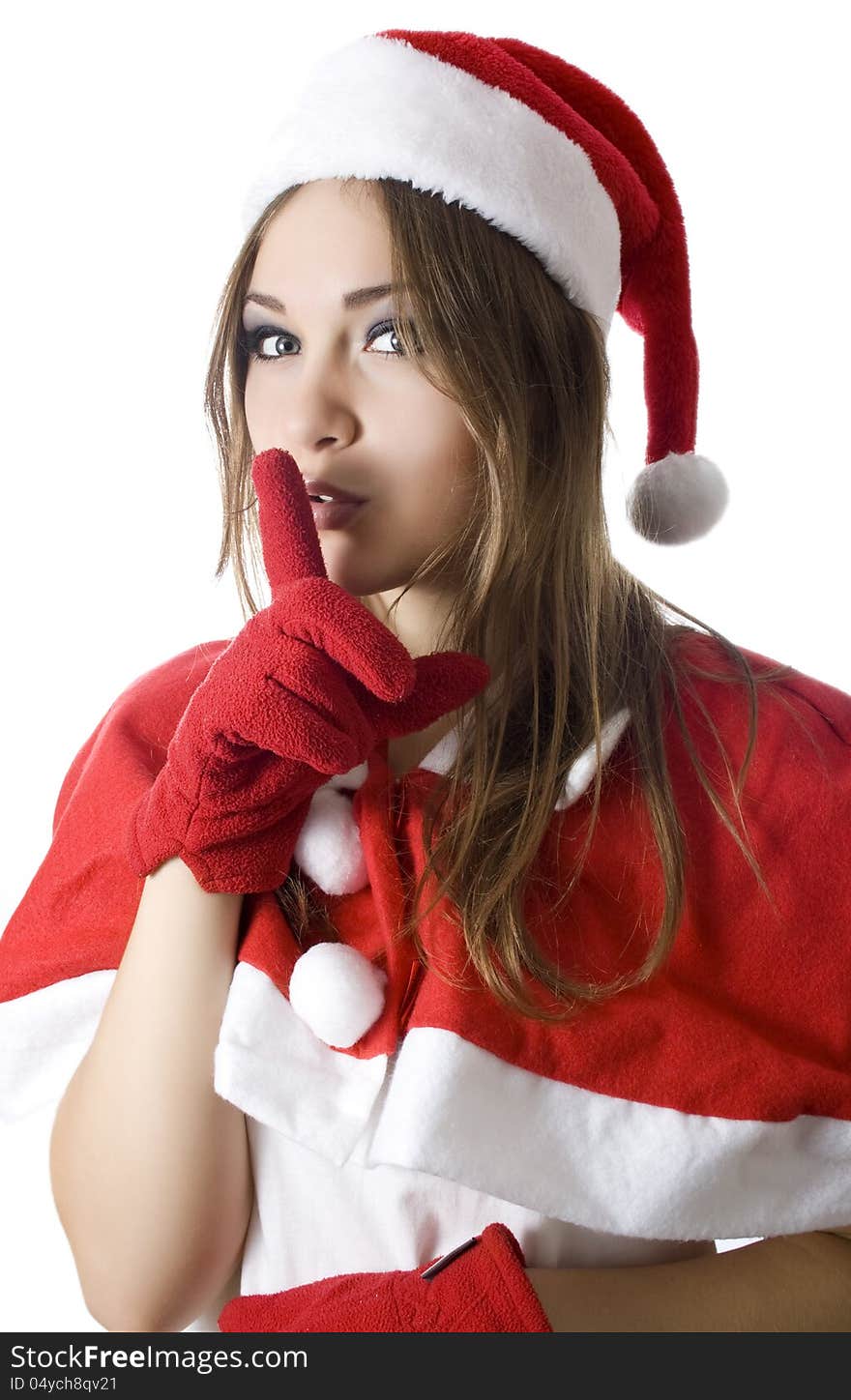 Young happy girl in Christmas hat.