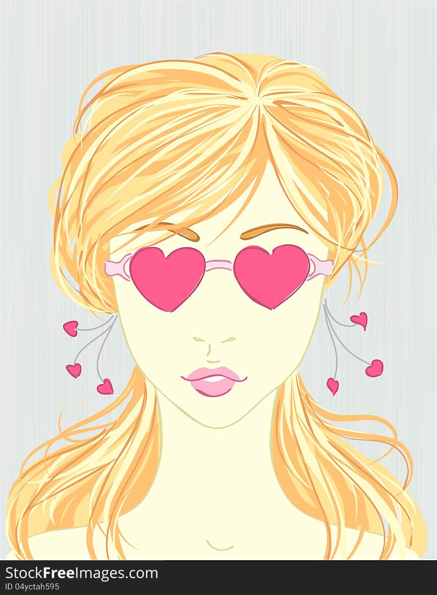 Portrait of a young lady with heart shaped glasses. Portrait of a young lady with heart shaped glasses