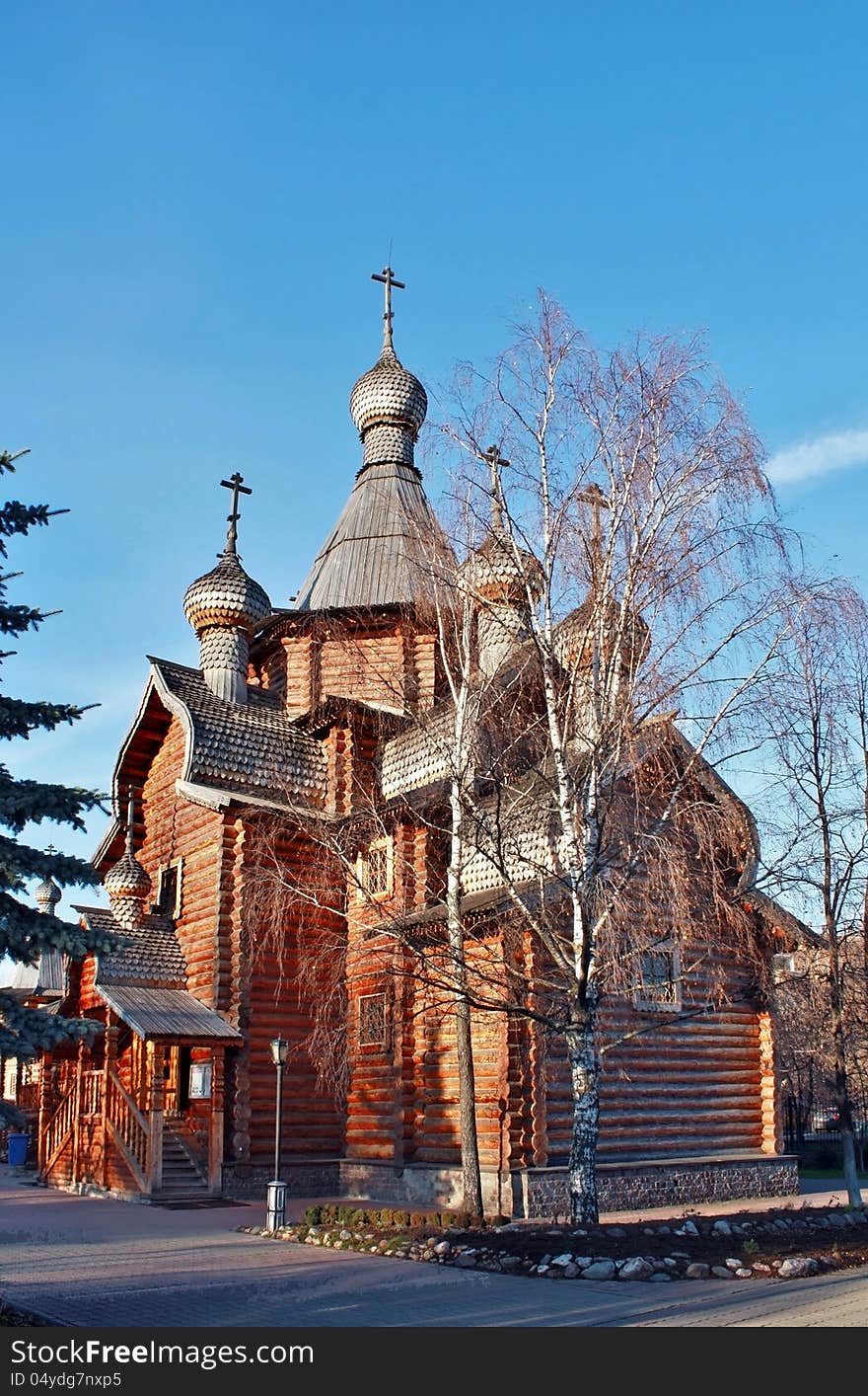 Church re-established on samples of Russian wooden architecture of the seventeenth century. Church re-established on samples of Russian wooden architecture of the seventeenth century