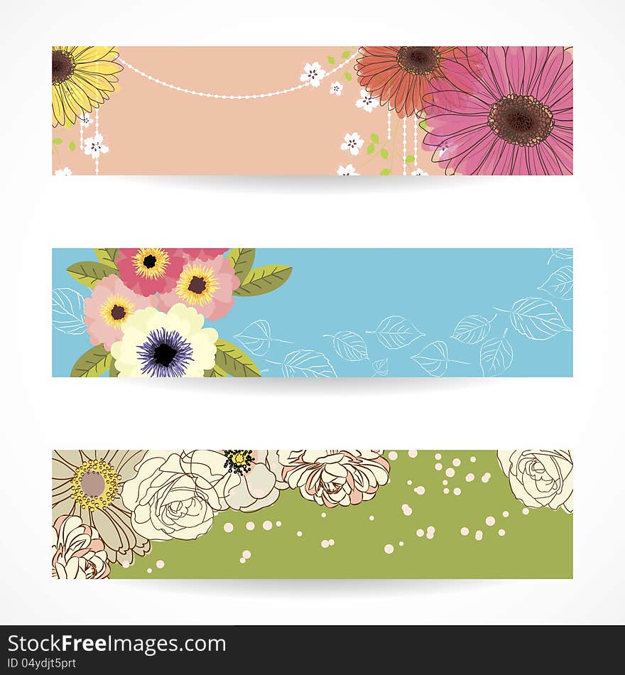 Colored  summer banners with flowers. Colored  summer banners with flowers