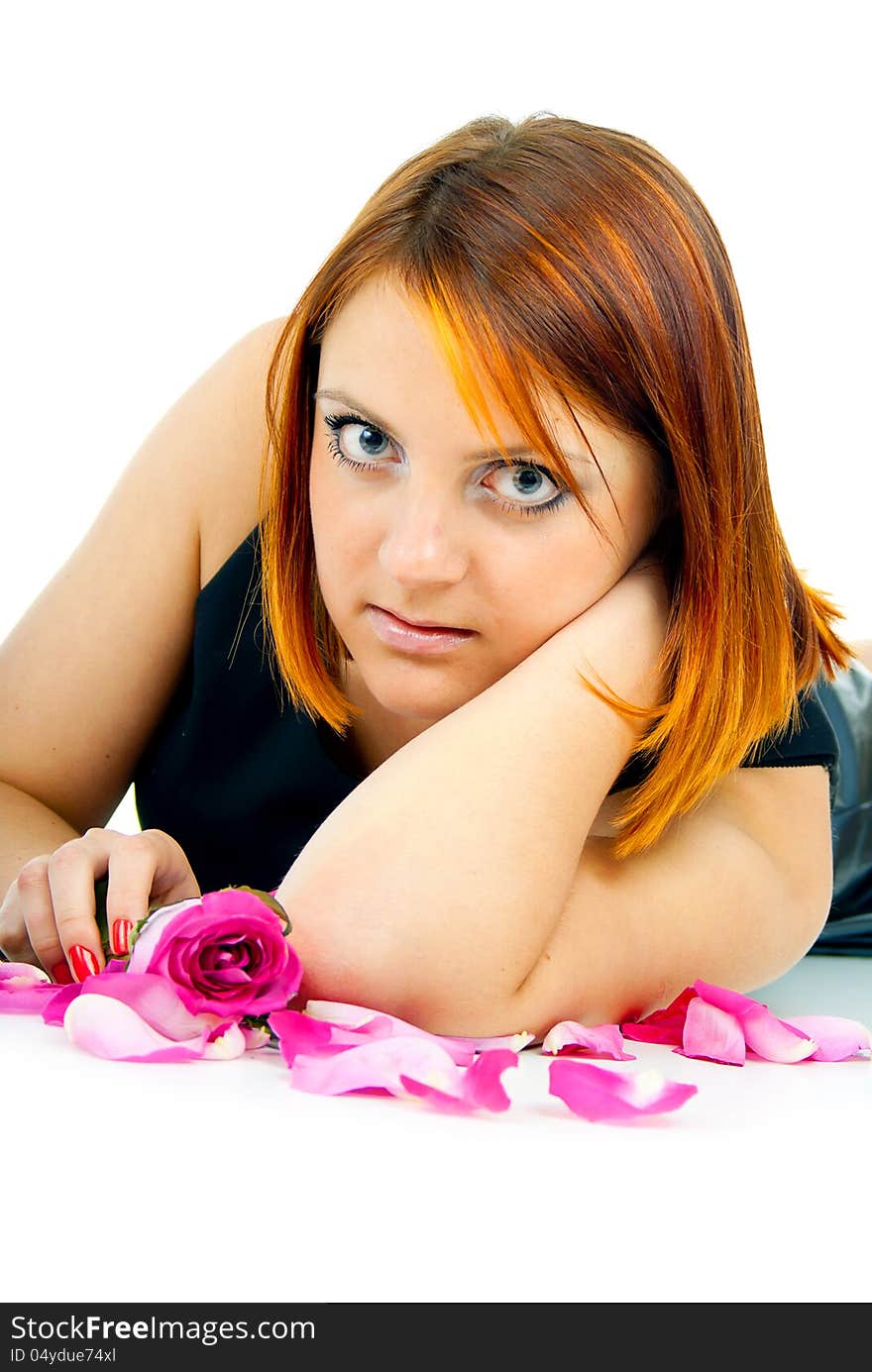 Redhead Girl With A Rose