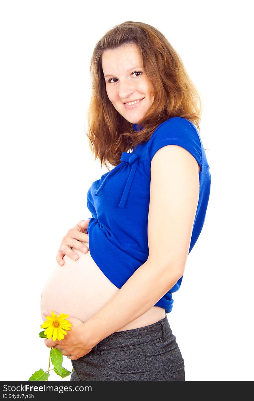 Happy beautiful pregnant girl isolated. Happy beautiful pregnant girl isolated