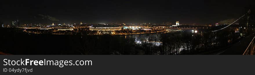 Wide panorama of Moscow at night from the hill. Wide panorama of Moscow at night from the hill