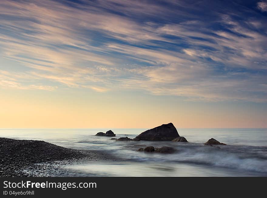 Morning sea landscape with a cloudy sky. Morning sea landscape with a cloudy sky