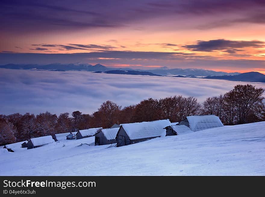 Dawn landscape in the mountains