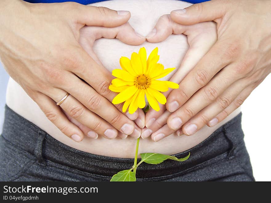 Pregnant girl belly and flower. Pregnant girl belly and flower