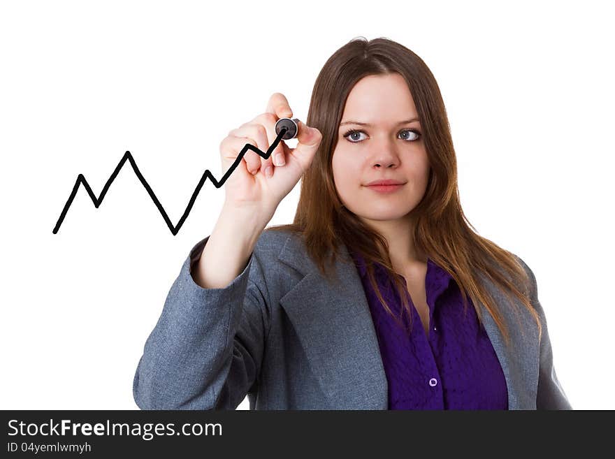 Young woman drawing a curve chart