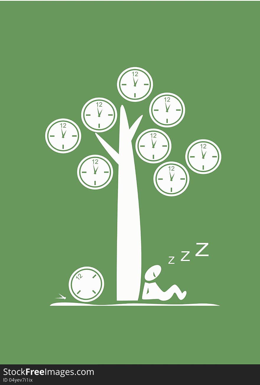 Man sleeping under a time tree. Man sleeping under a time tree