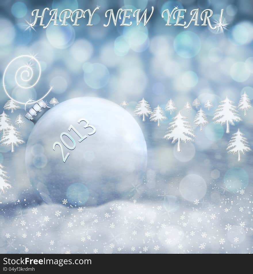 New Year background in blue tones with white snowflakes and Christmas toy. New Year background in blue tones with white snowflakes and Christmas toy