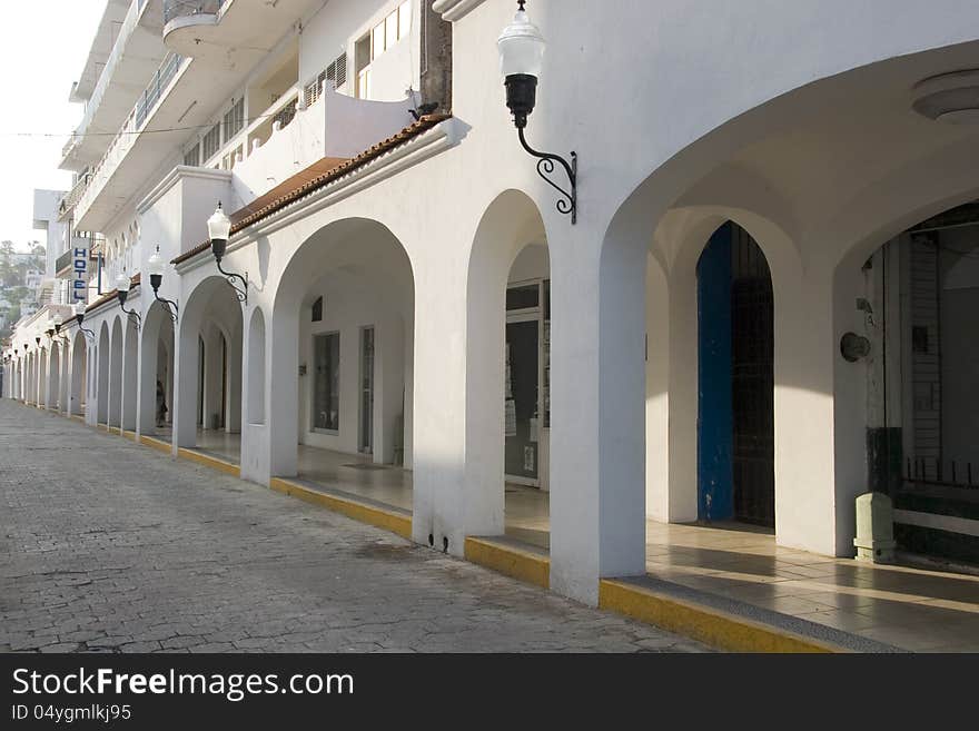 Downtown the streets of Manzanillo city, the architectural style of the building.