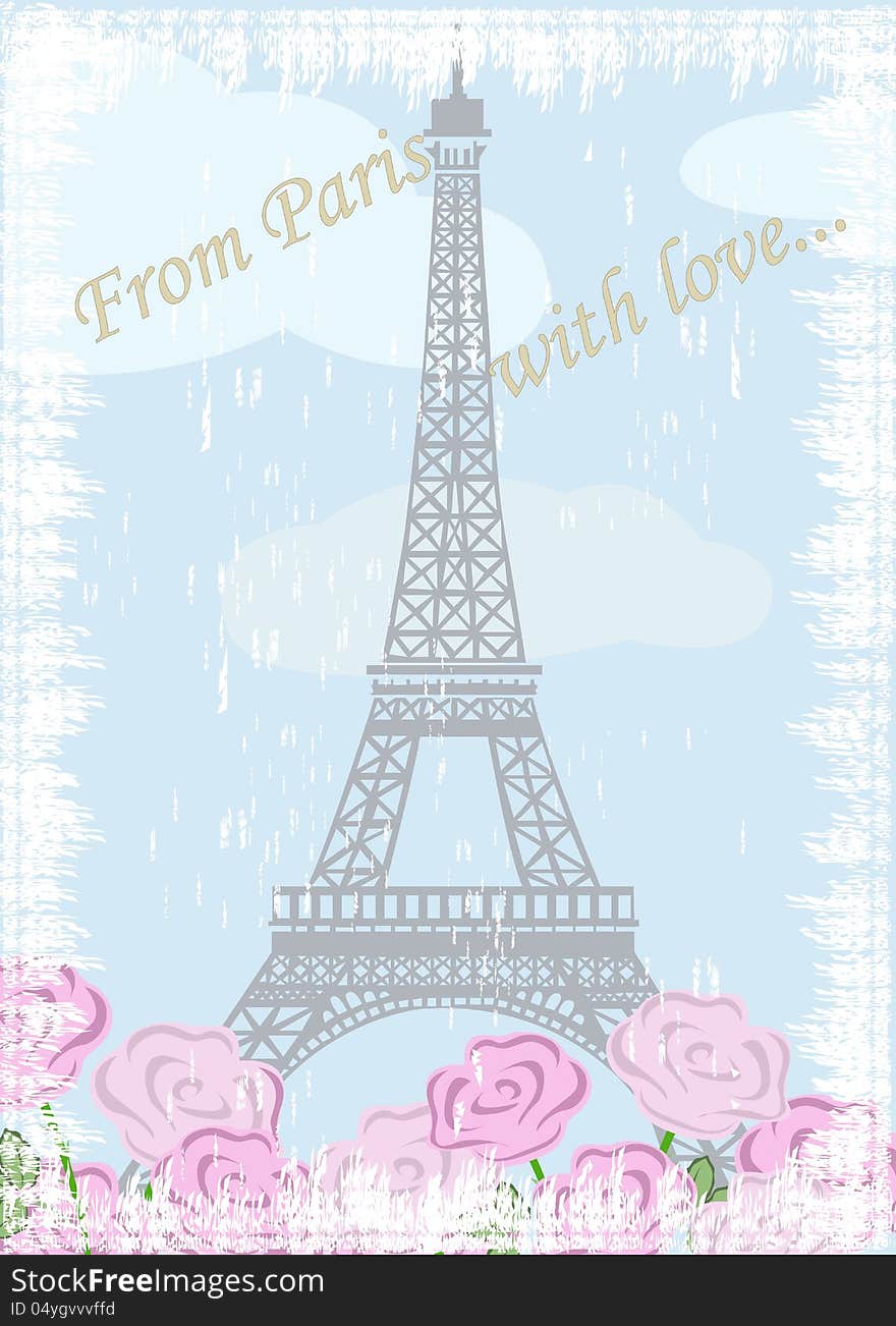 Grunge Eiffel tower with roses