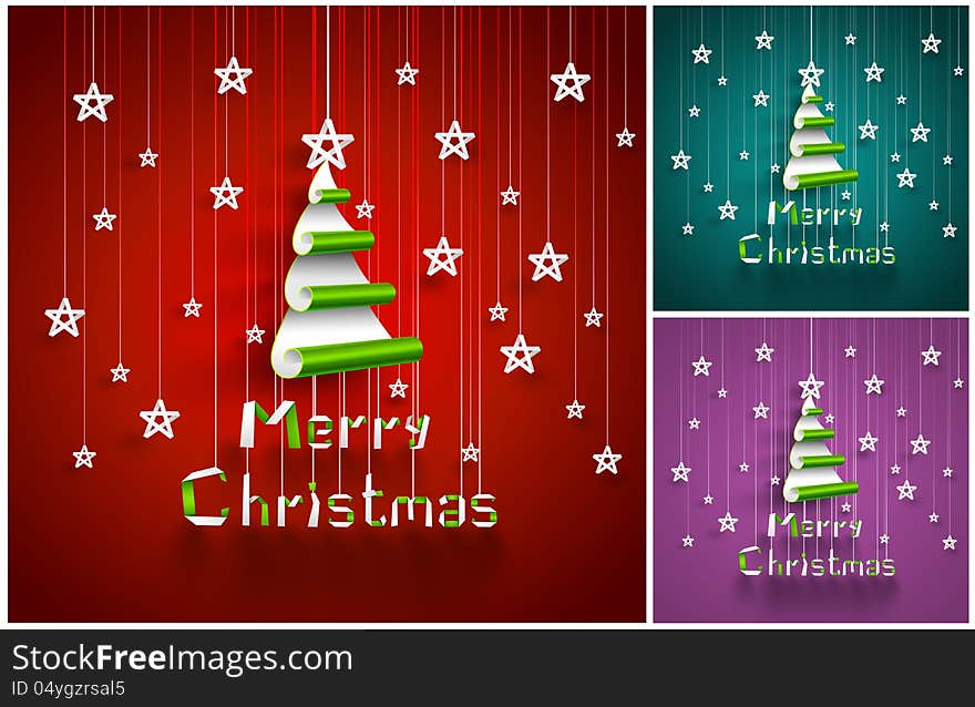 Creative Christmas tree with stars on colored backgrounds. Creative Christmas tree with stars on colored backgrounds