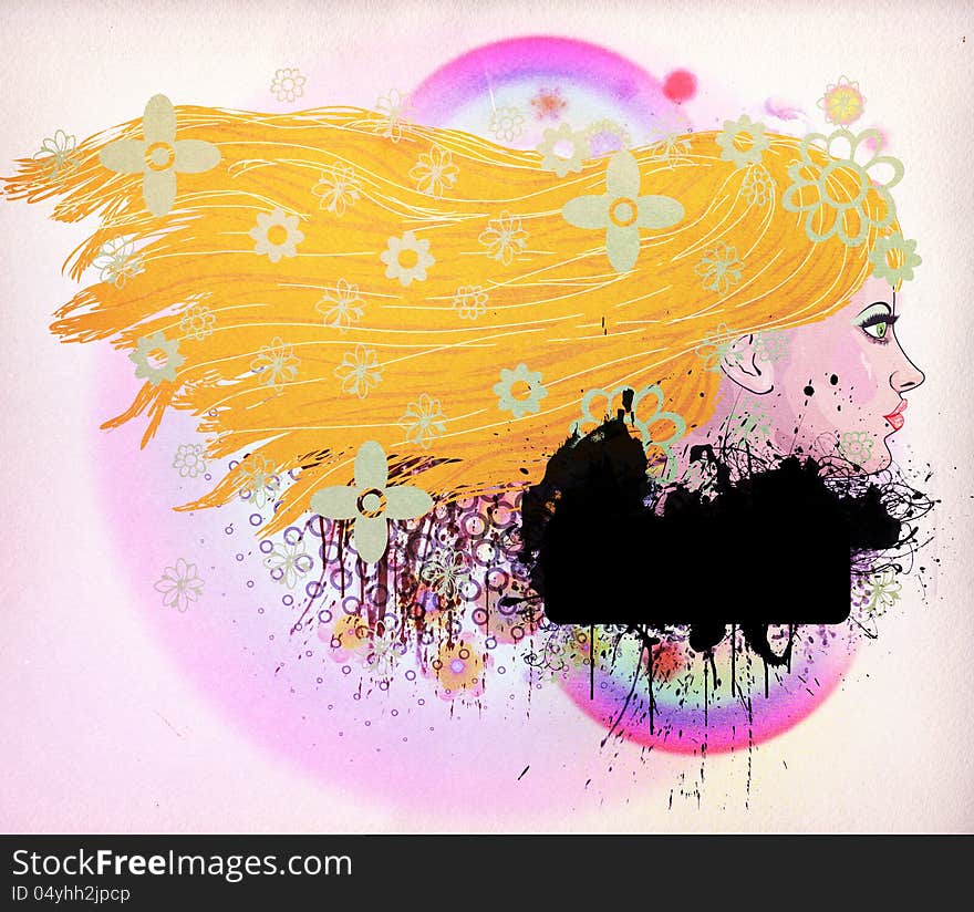 Illustration of a girl with yellow hair on colorful background. Illustration of a girl with yellow hair on colorful background.