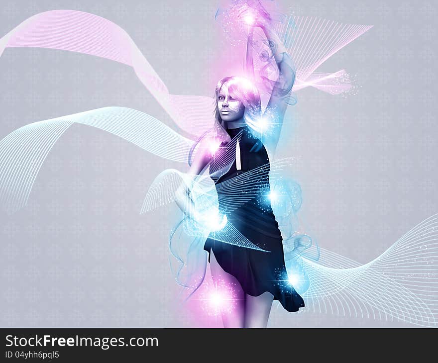 Illustration of a girl with dynamic light effect background. Illustration of a girl with dynamic light effect background.