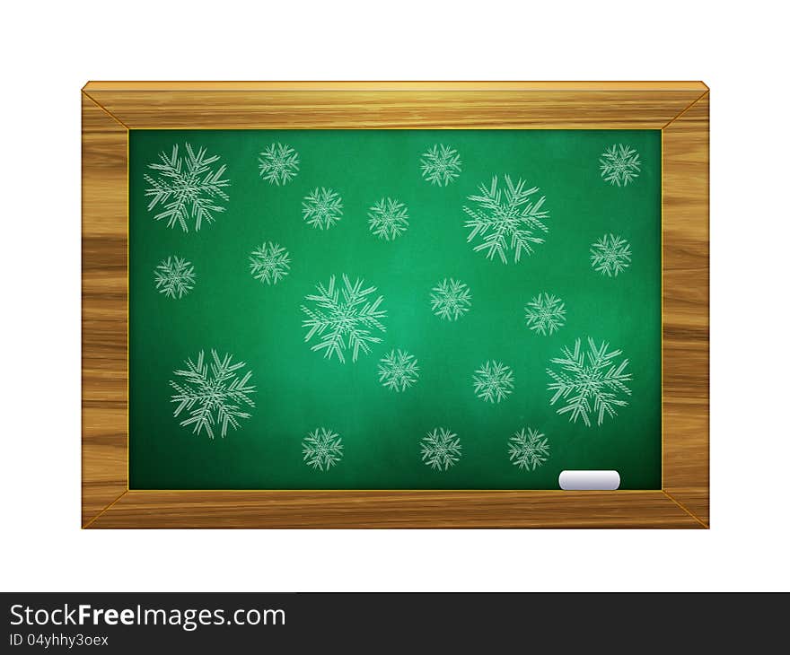 Illustration of green chalkboard with hand drawn snowflakes. Illustration of green chalkboard with hand drawn snowflakes.